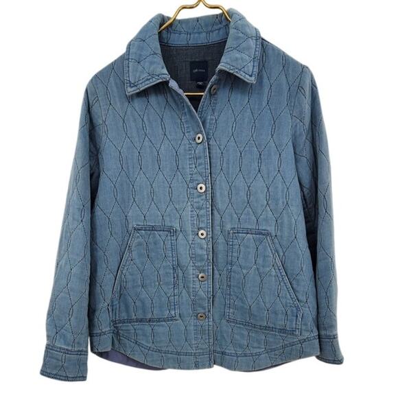 J. Jill Quilted Chambray Barn Jacket Size XS Petite Blue - Picture 2 of 9